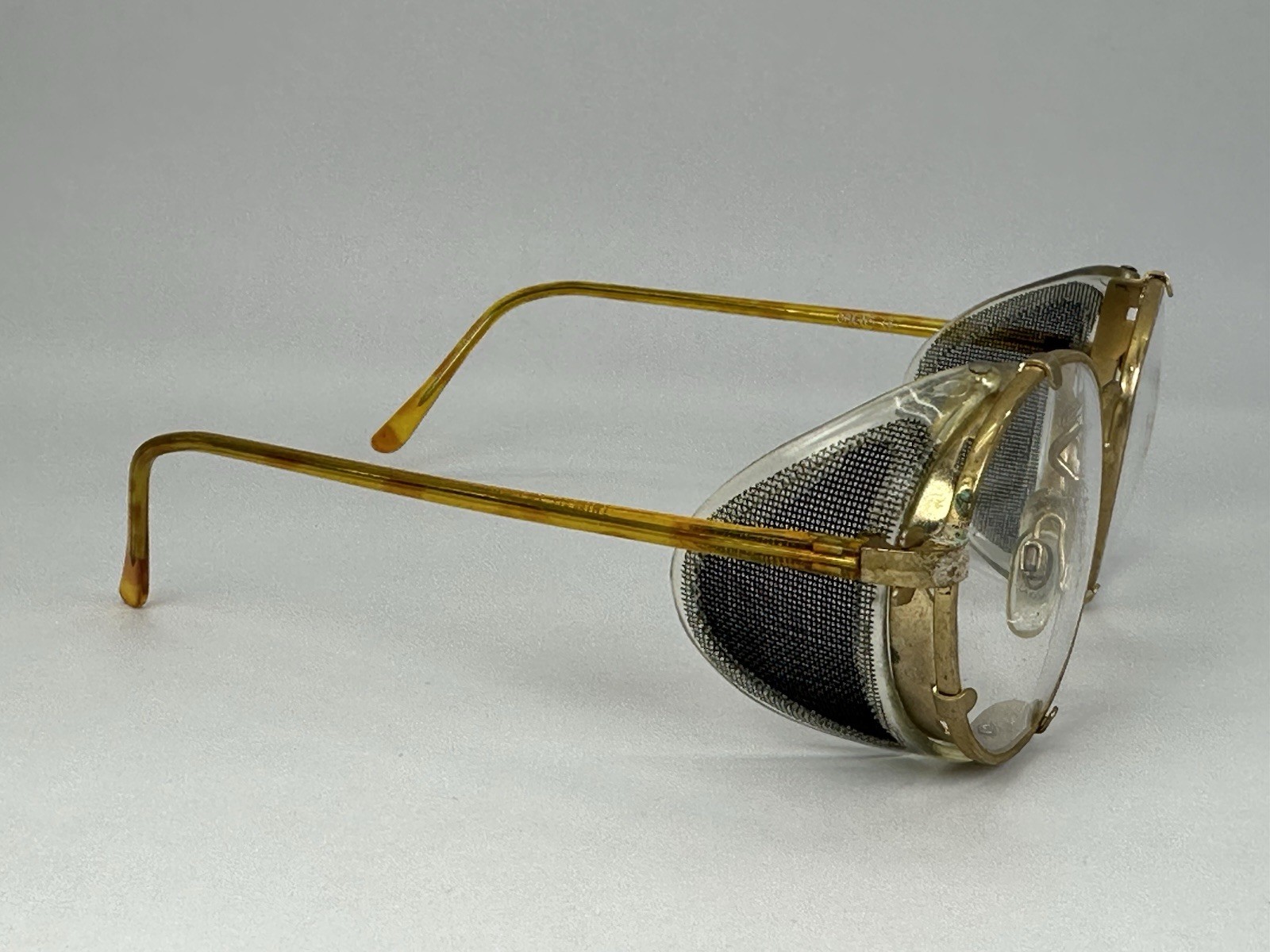 Vtg Crews Z87 Aviator Gold Safety Glasses w/ Side Shields 145 mm *Scuffed Lenses