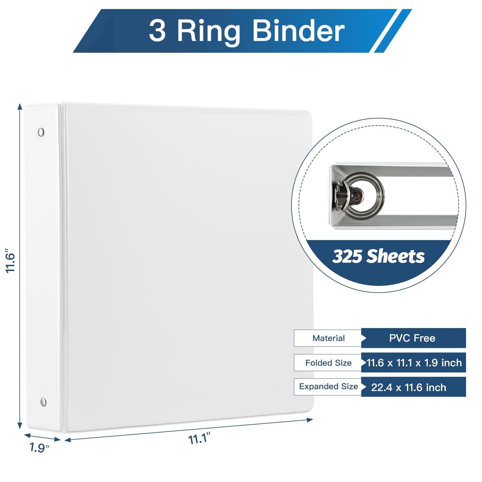 6 PCS White 1.5Inch 3 Ring Binder 2 Pocket Holds 325 Sheet 8.5×11″ Letter