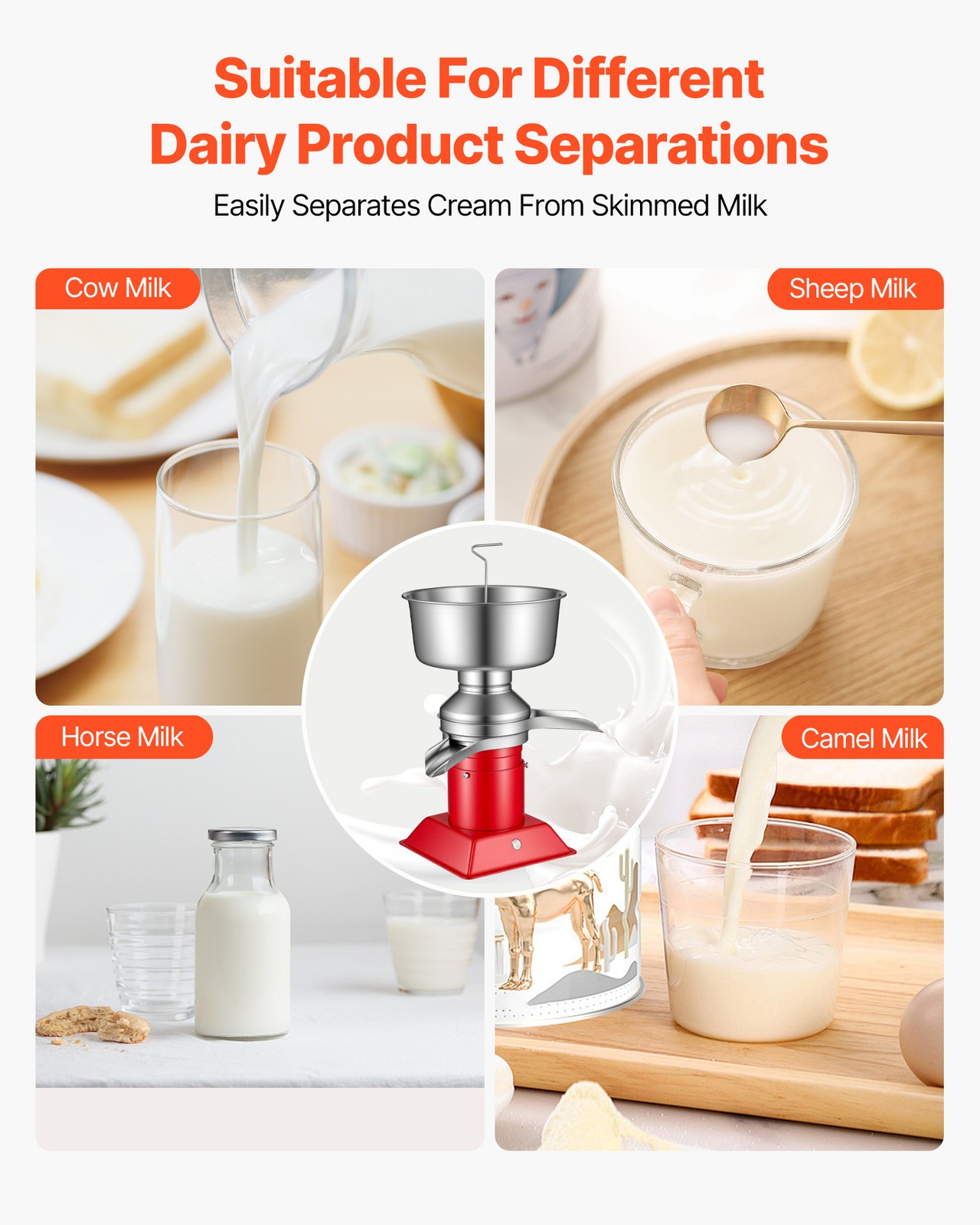 VEVOR Milk Cream Centrifugal Separator Electric Cream Separator 60L/H Output