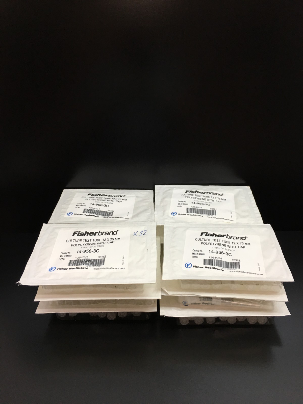 Fisherbrand Cat No 14-956-3C Sterile Plastic Culture Tubes With Cap Lot 12 PKS
