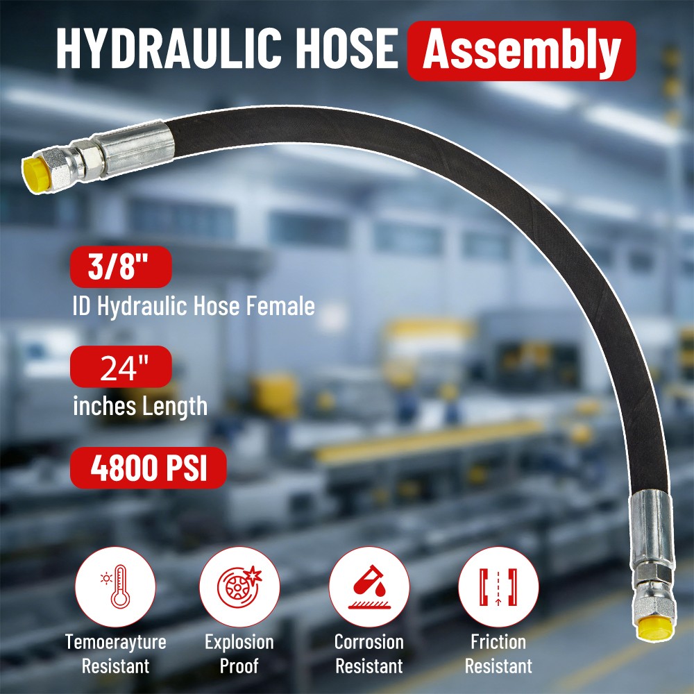 18″/24″/36″ – 3/8″ Hydraulic Hose #6 JIC Female Straight Swivel Fittings