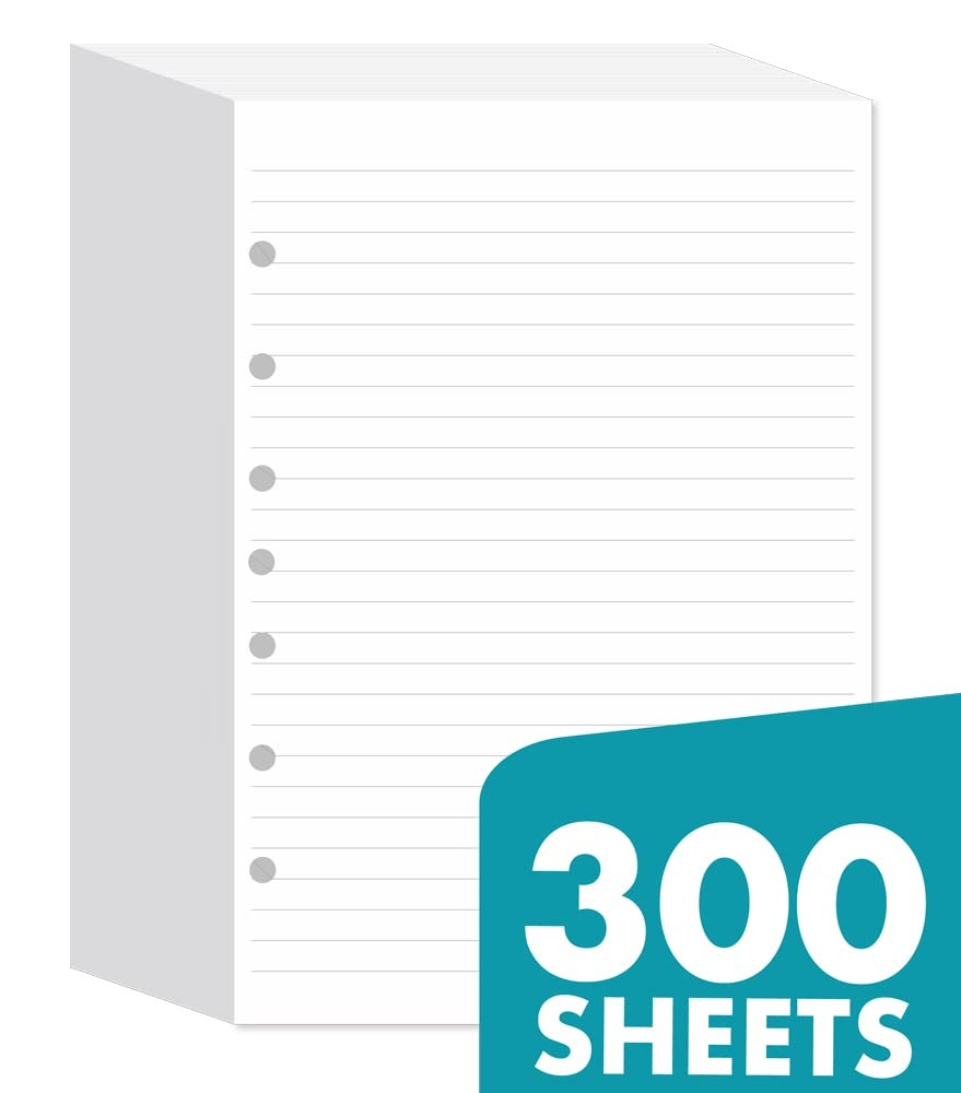 7-Hole Lined Filler Paper Mini Binders College Ruled 5-1/2″ x 8-1/2″ 300 Sheets