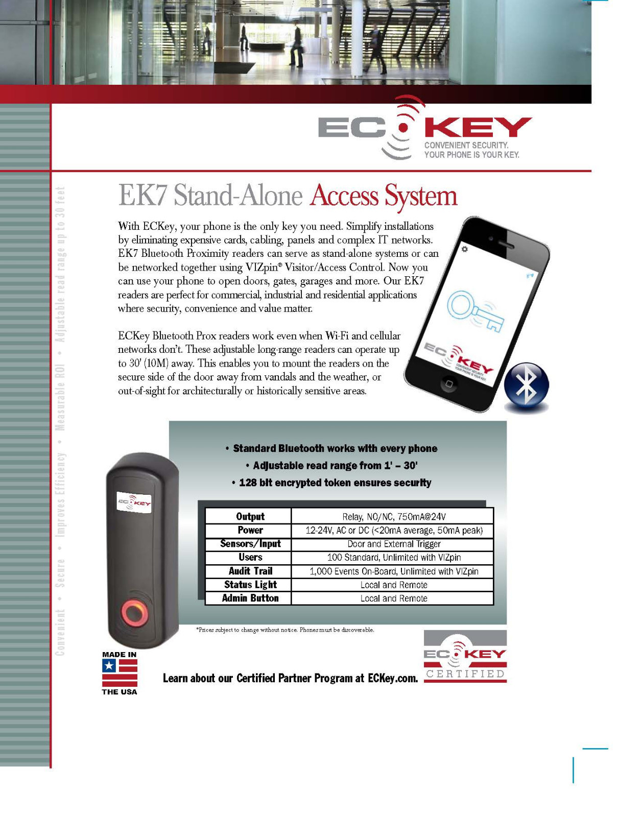 ECKey EK7 Stand-Alone Access System Home Business Security Bluetooth VIZpin SaaS