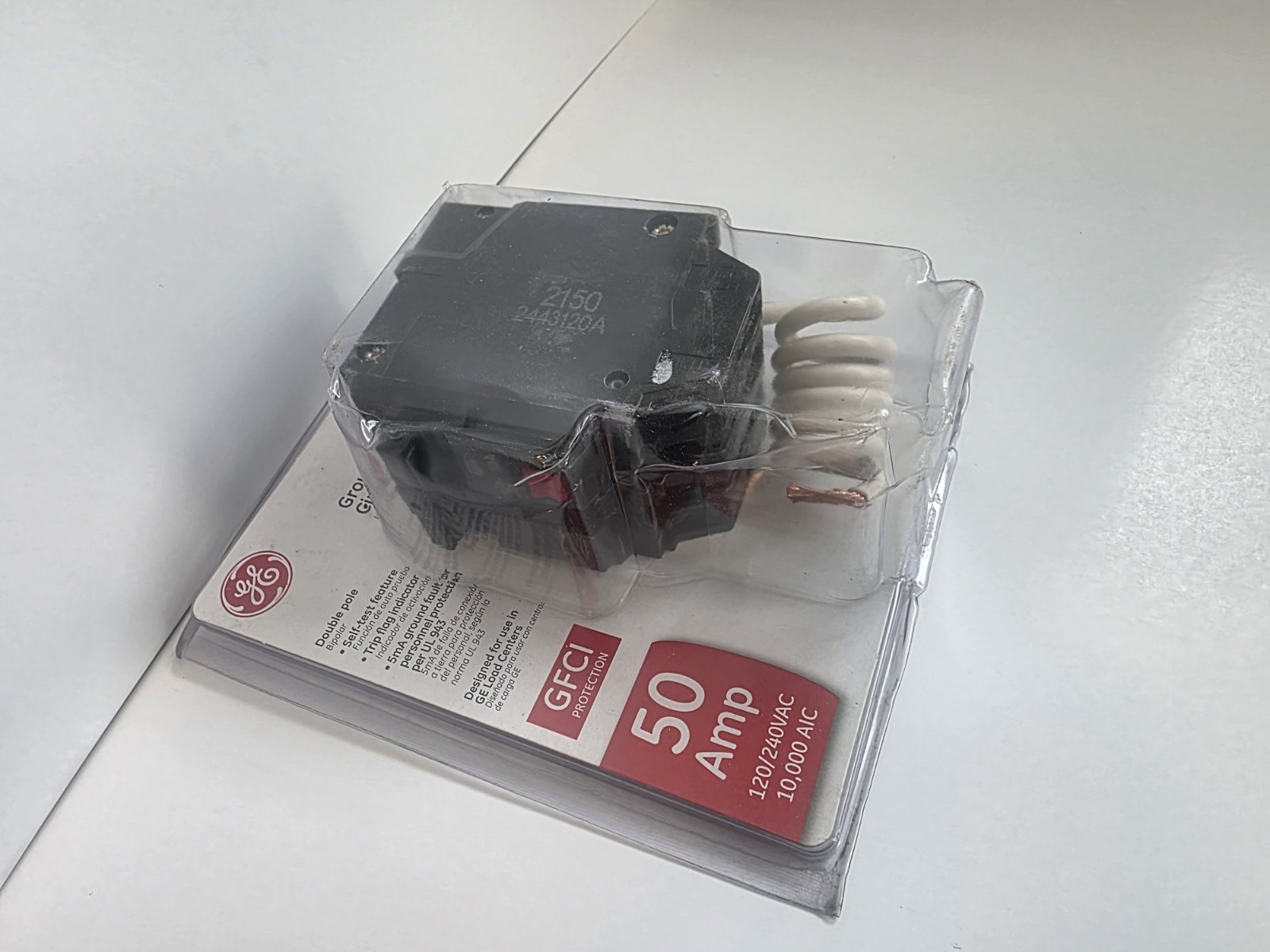 GE 50 Amp 240V Double Pole Ground Fault Breaker with Self-Test THQL2150GFT2P