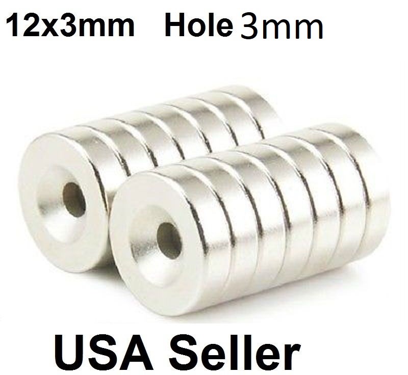 50 100 Strong Countersunk Ring Magnets 12 x 3mm Hole 3mm Rare Earth Neodymium