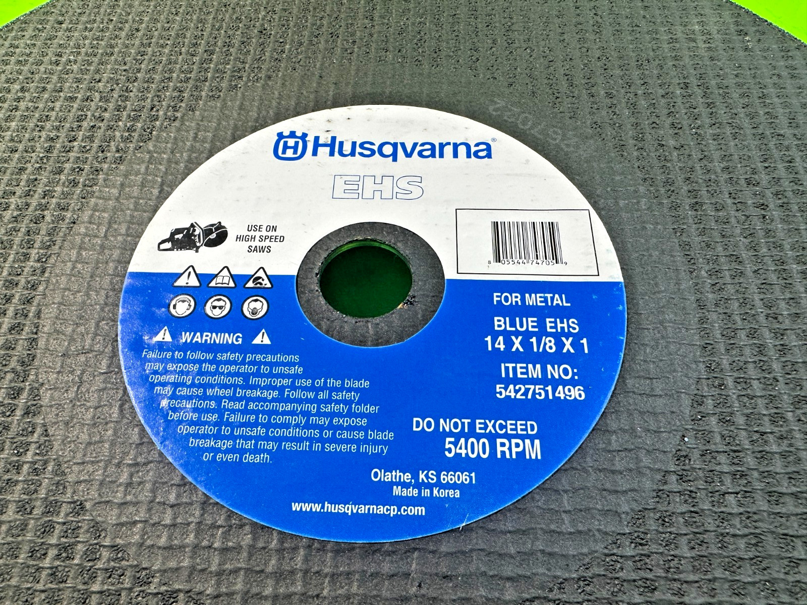 NEW Husqvarna Blue EHS Blade 542751496 14″ x 1/8″ x 1″ Metal Cutting Wheel