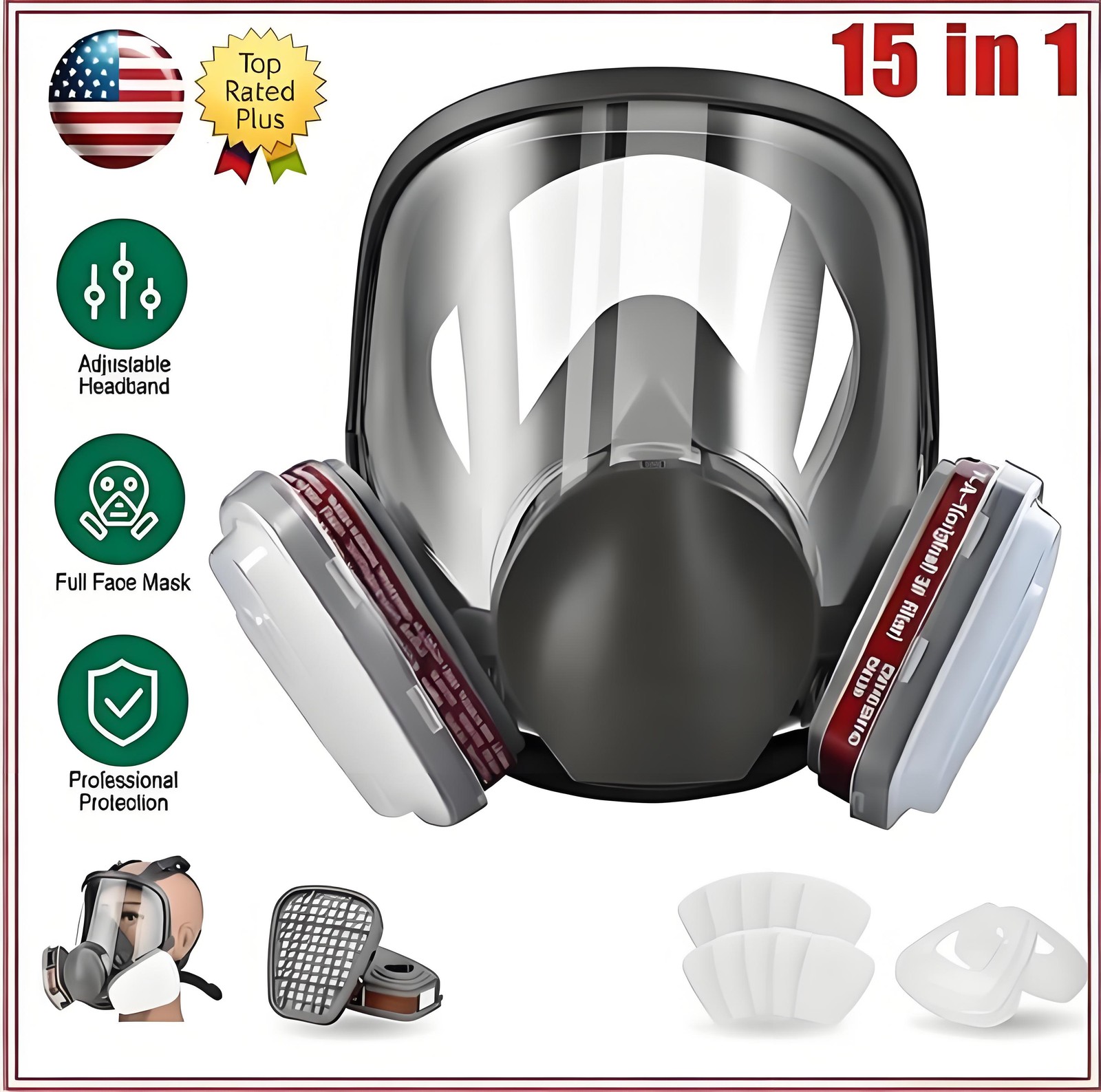 Full Face Gas Mask Painting Spraying Respirator W/Filters For 6800 Facepiece US