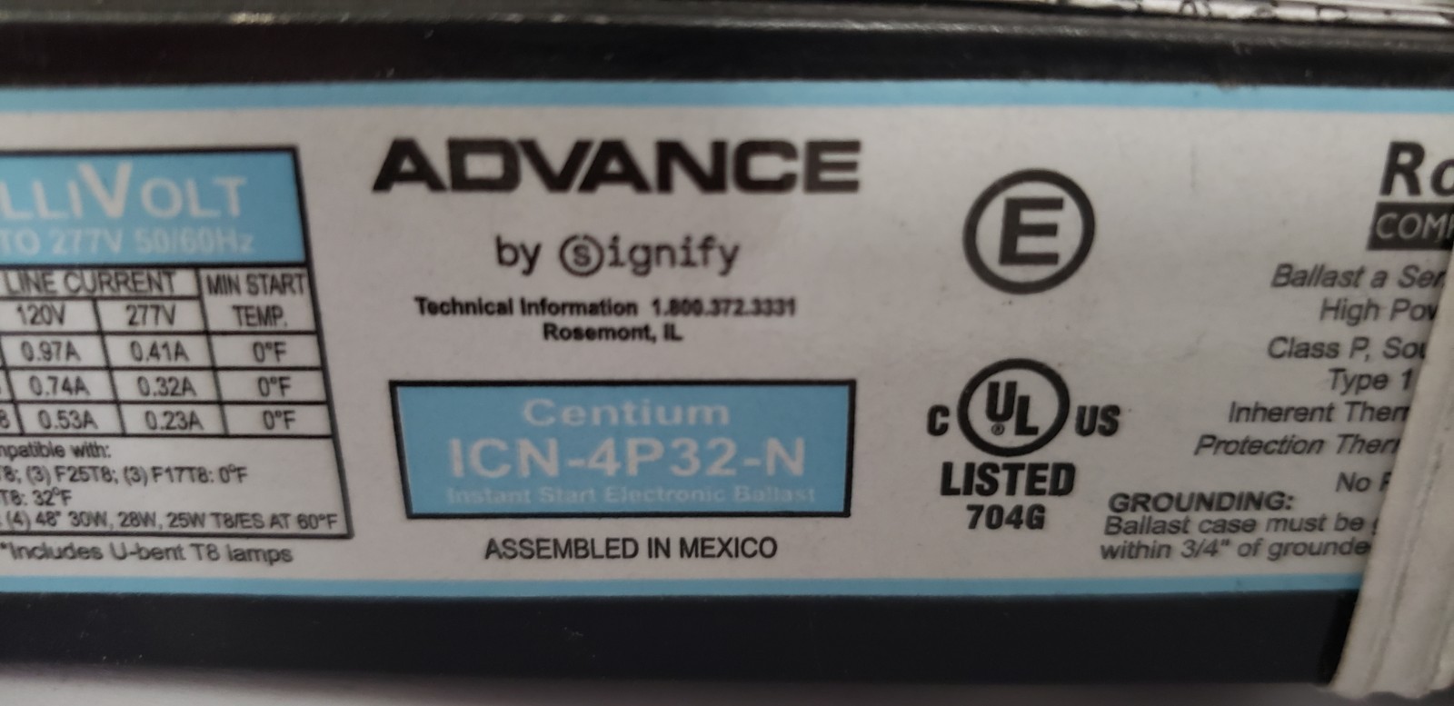 PHILIPS ADVANCE ICN-4P32-N FLUORESCENT BALLAST, 120V TO 277V, NNB