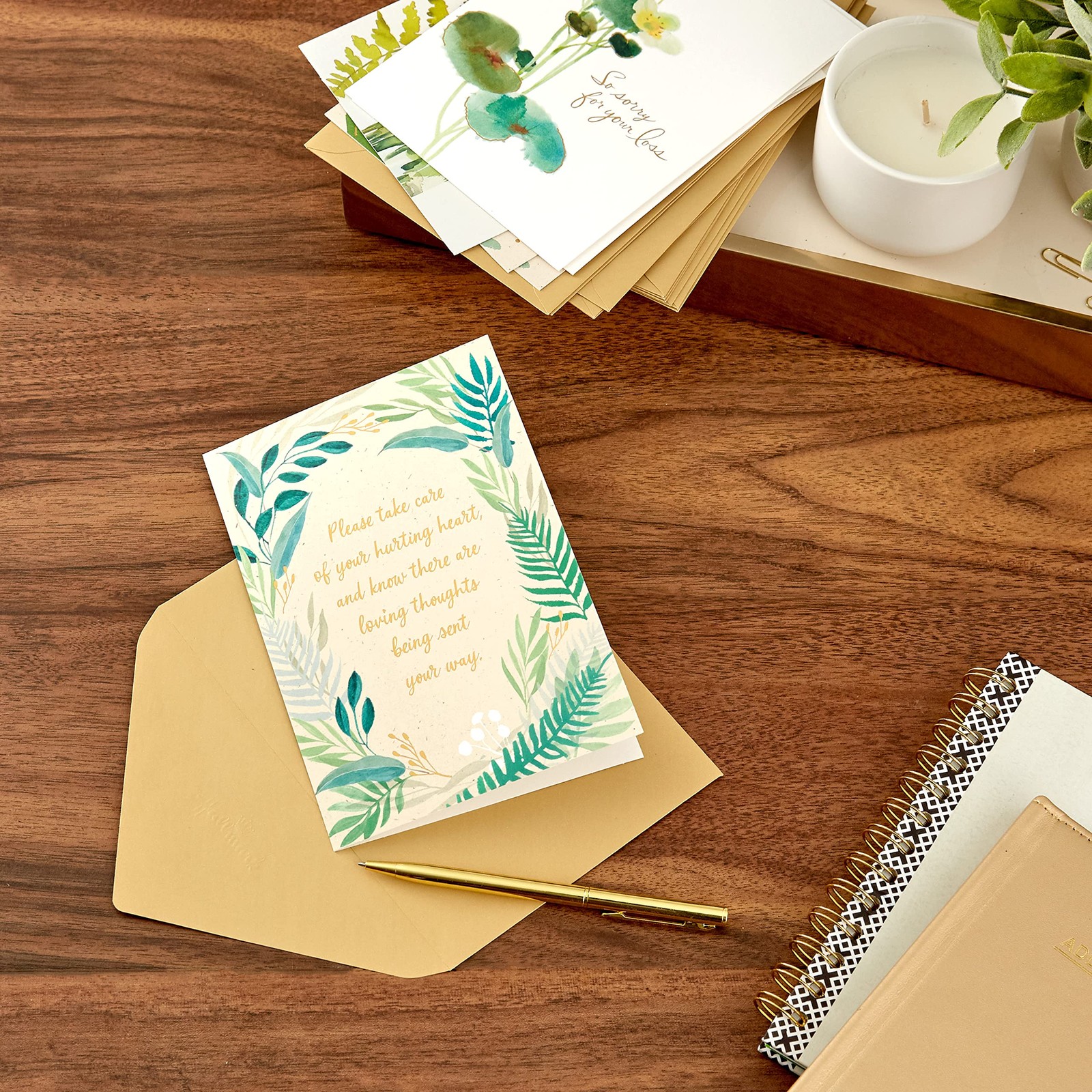 Hallmark Sympathy Cards 5 inches x 7.2 inches, Watercolor Greenery