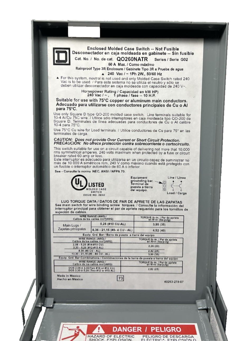 Square D QO260NATR 60 A Enclosed Molded Case Switch