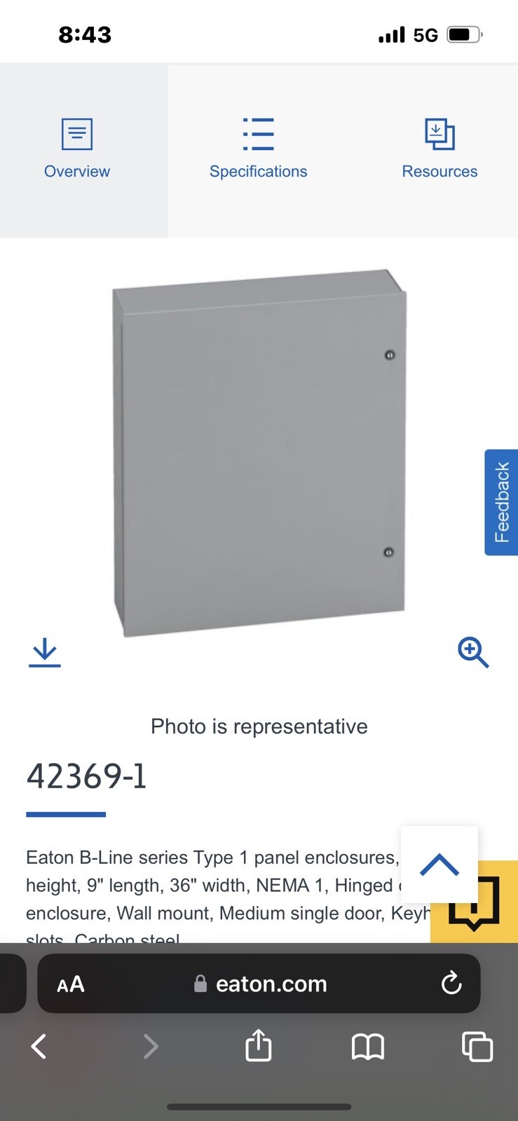 Eaton B-Line series Type 1 Panel enclosure