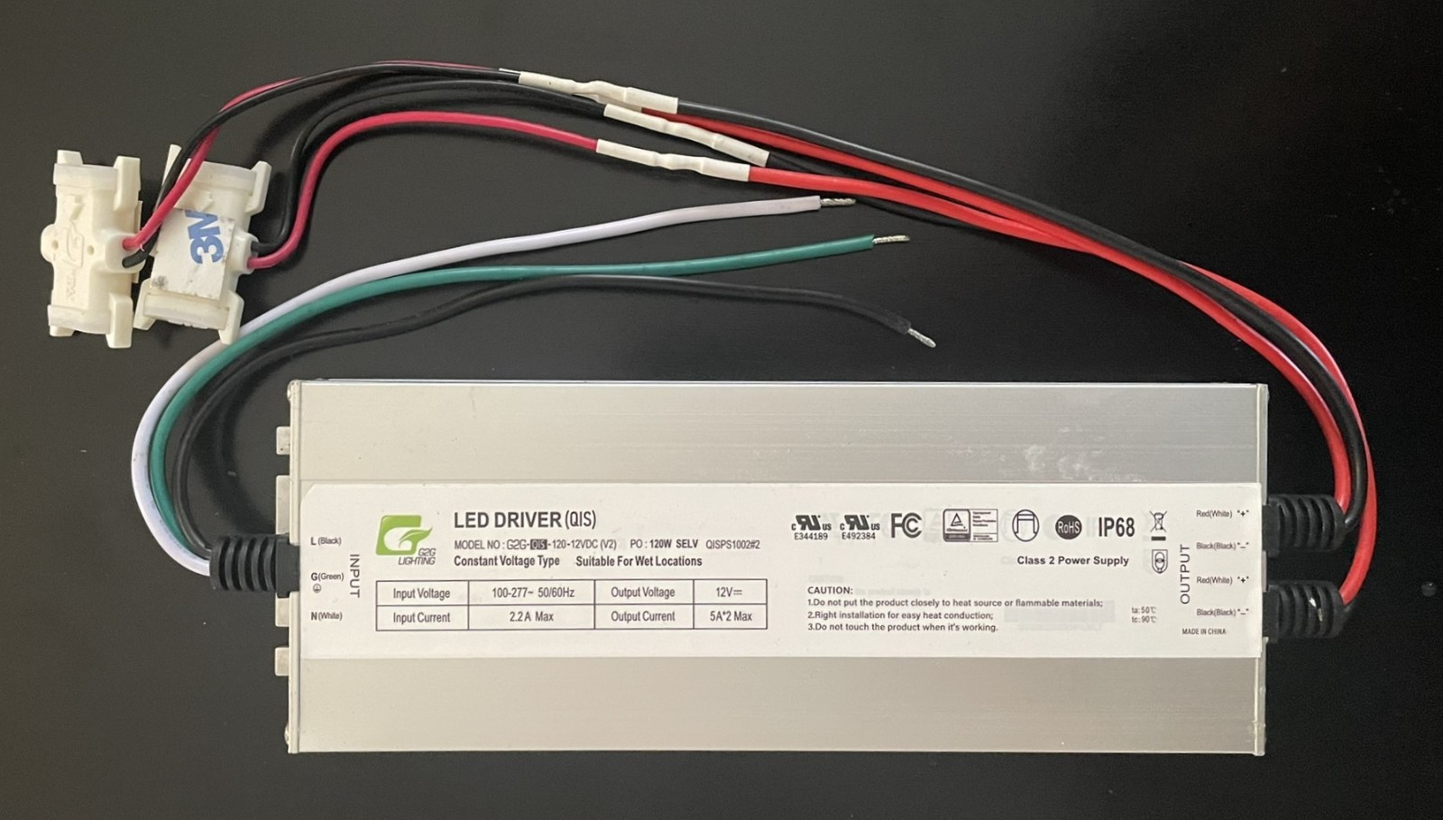 G2G Lighting 120-12VDC V2 120W LED Driver Power Supply 12V New No Box