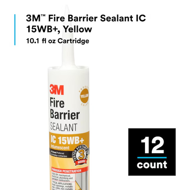 3-Pack 3M Fire Barrier Sealant IC 15WB+ 10.1 fl oz Cartridge Yellow Intumescent