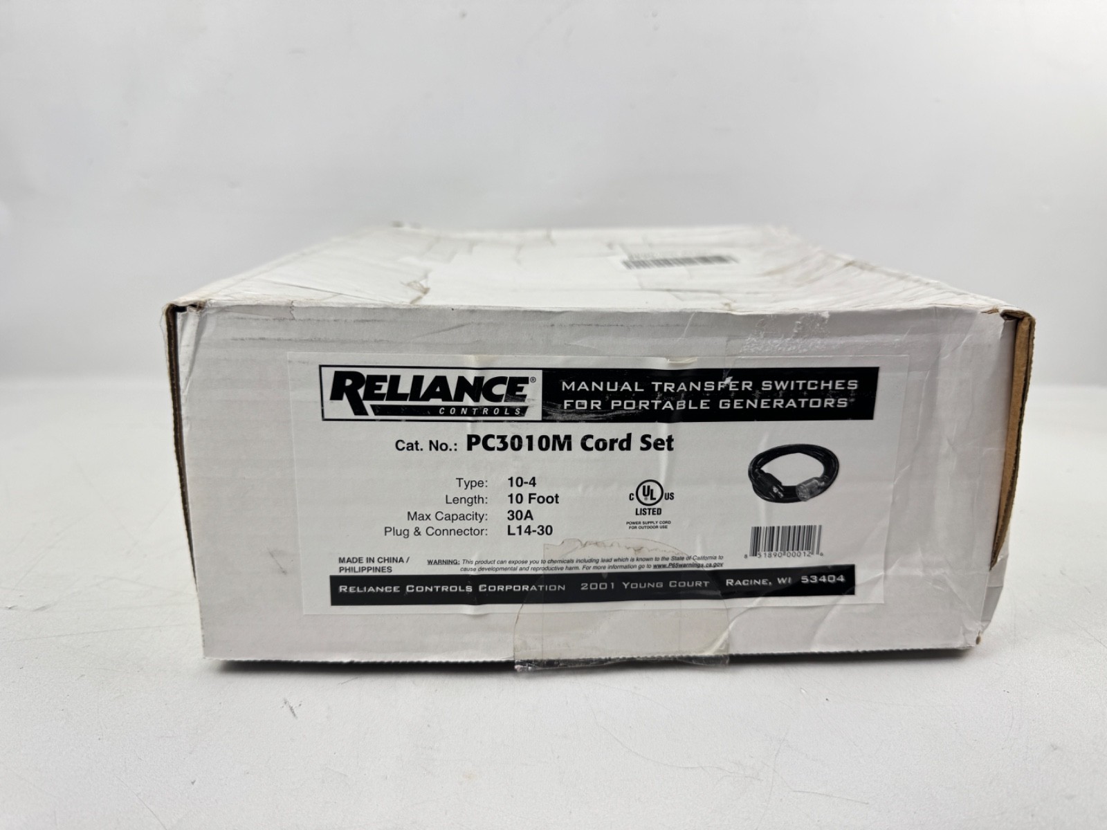 Reliance Controls PC3010M Generator Power Cord 30-Amp L14-30 10 Foot