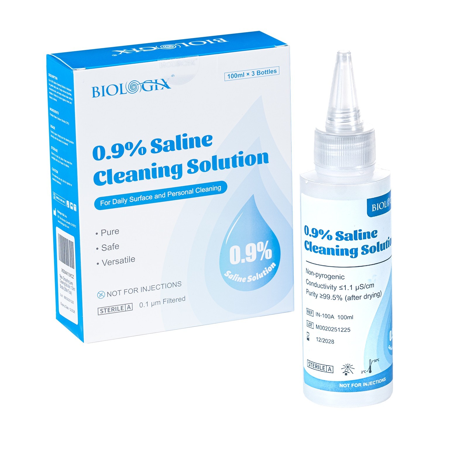 0.9% Saline Cleaning Solution, Normal Solution, 100ml Each, 3 per Box