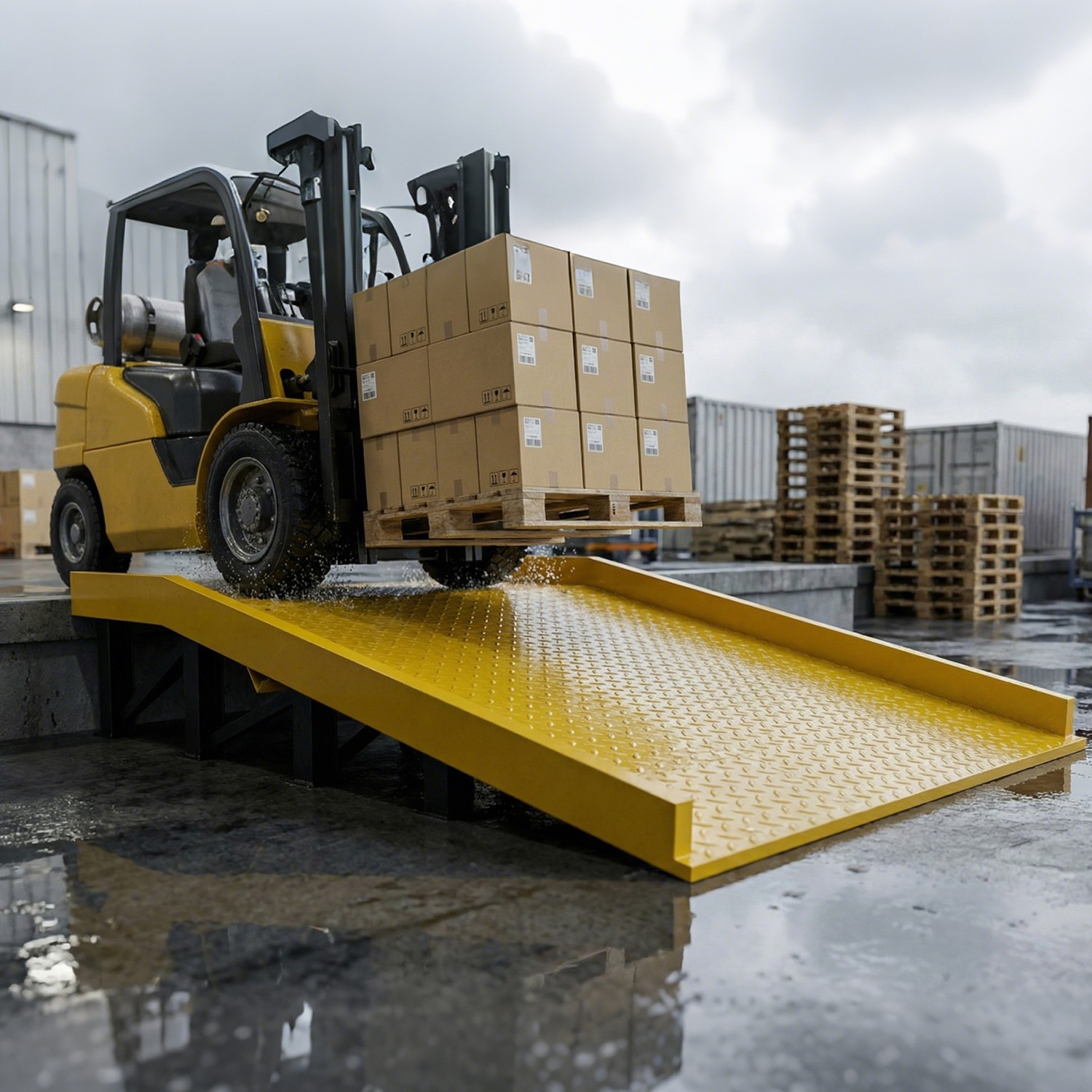 13000lbs Load 60″ x 60″ Steel Dock Board Plate Forklift Pallet Ramp with Handles