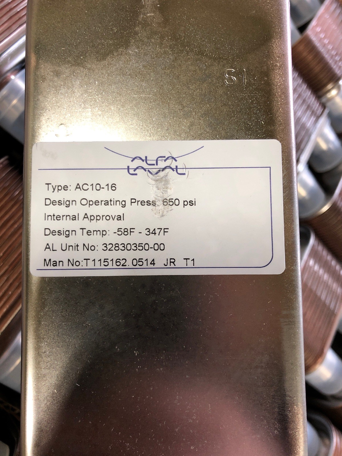 NEW, ALPHA LAVAL, AC10-16, BRAZED PLATE HEAT EXCHANGER, -58 – 347F, R410A. (41C)