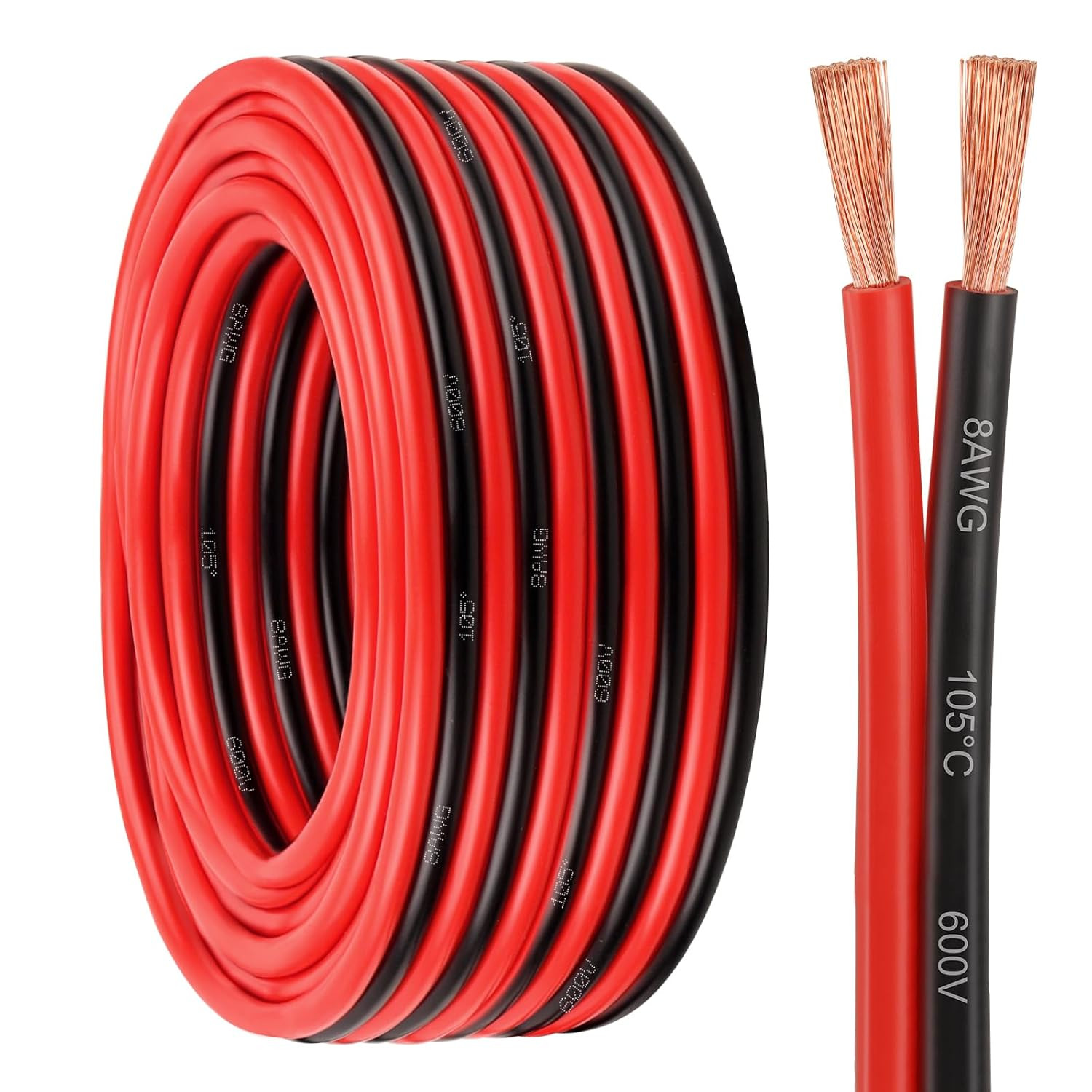 8 Gauge Wire 2 Conductors Copper Wire, 8 AWG Battery Cable Oxygen Free Copper Wi