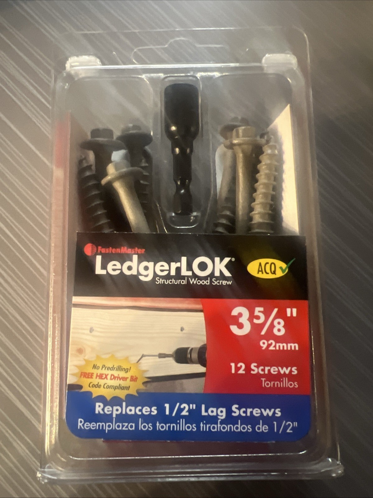 (12-Pk) Fasten Master Hex Head Structural Ledger Board Screws 3-5/8″ LedgerLOK