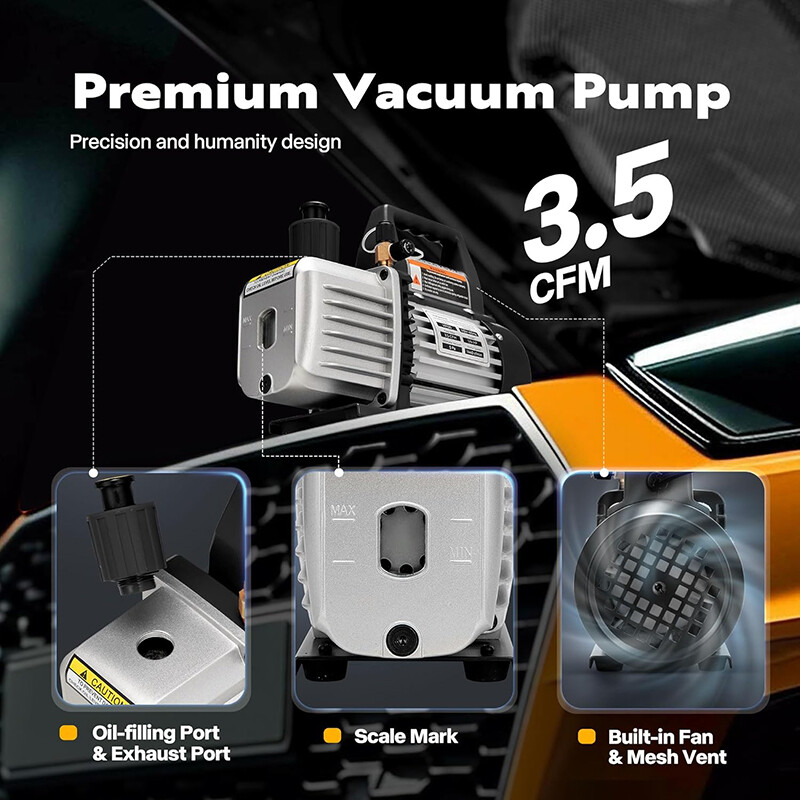 Combo 3.5cfm 1/4hp Air HVAC Vacuum Pump Kit & A/C Manifold Gauge Set with Case
