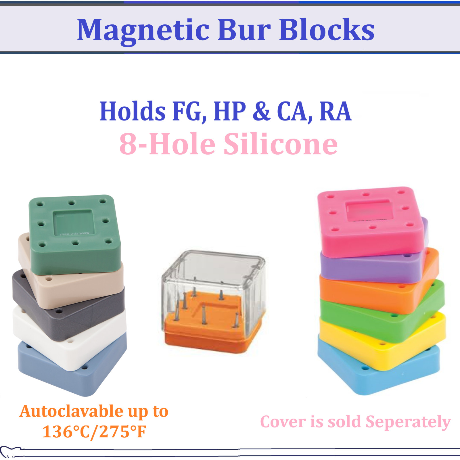 Dental Bur Block Magnetic SQUARE SILICONE Lab Holder For 8 Burs FG, HP RA 275F