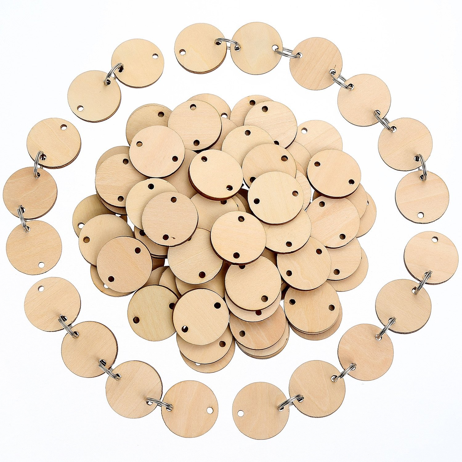 Bememo 1.5 inches/ 3.8 cm Round Wooden Discs with Holes, 100 3.8CM, Silver