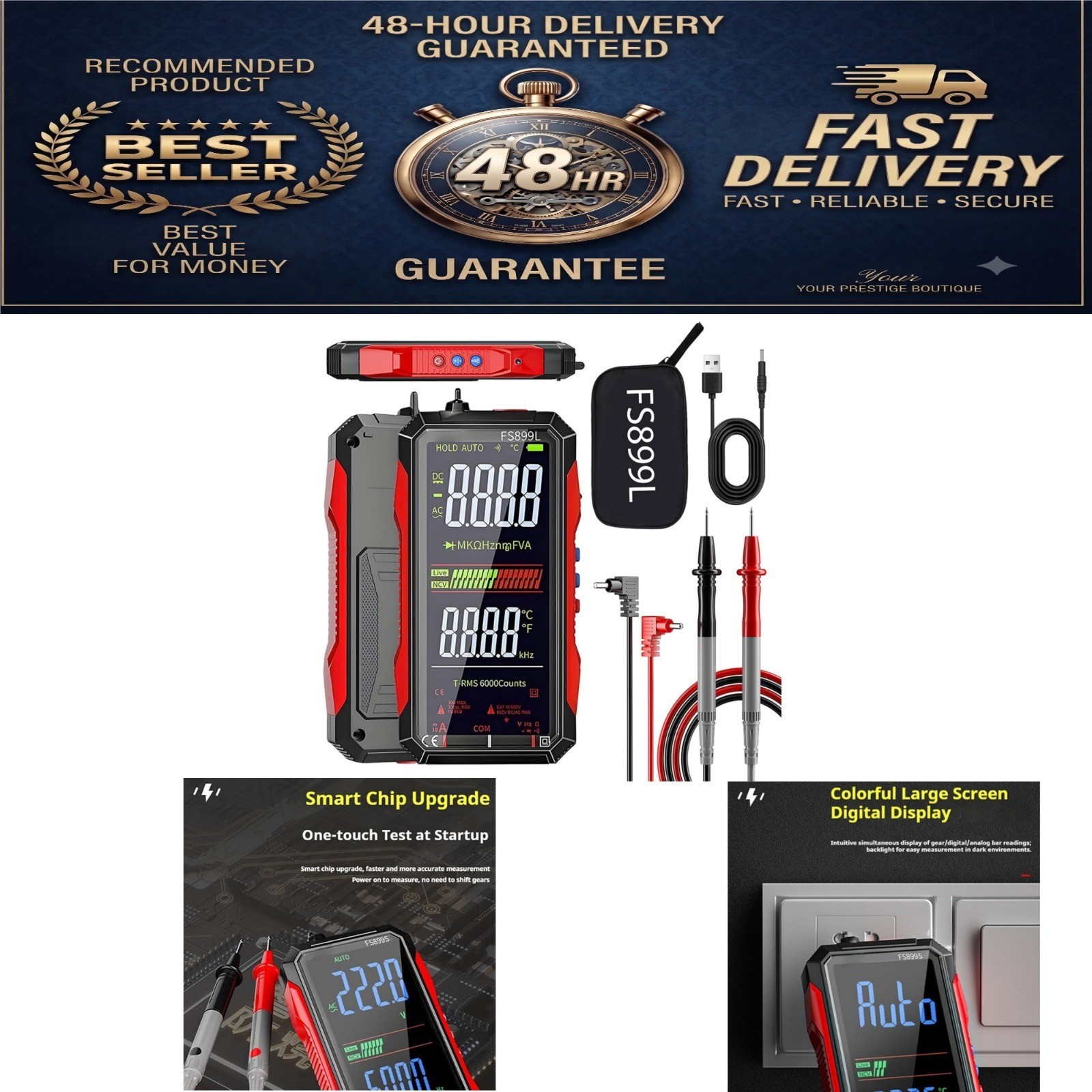USB Rechargeable Digital Multimeter, 6000 Count, FS899L Tester
