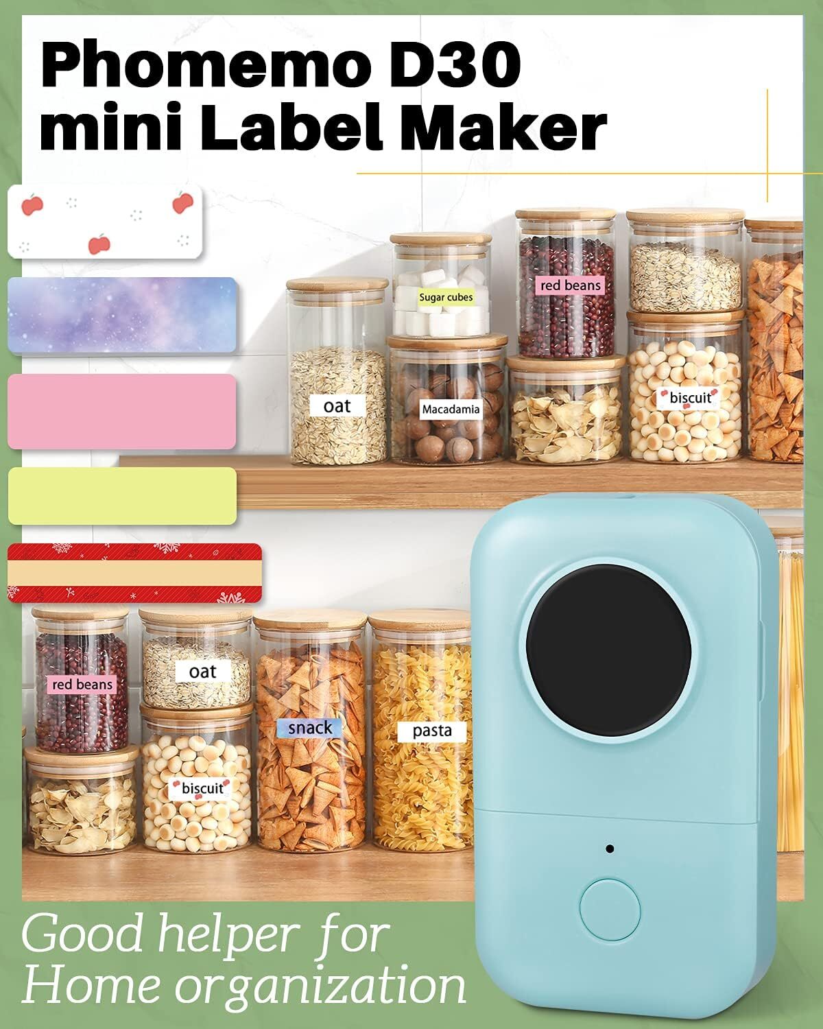 Phomemo D30 Label Maker Machine with Tape Bluetooth Small Label Printer – Green