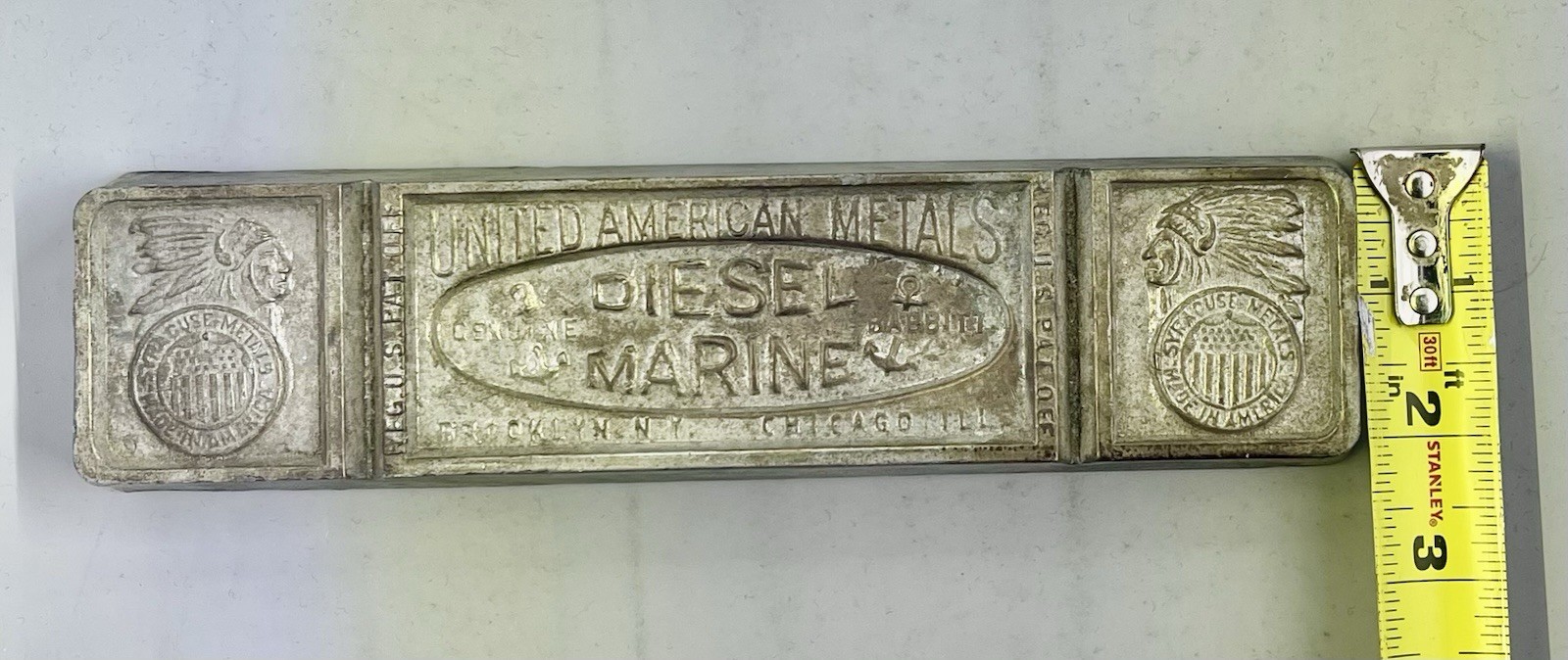 United American Metals Babbitt Ingot Marine Diesel Syracuse Metals 4lbs+ Vintage