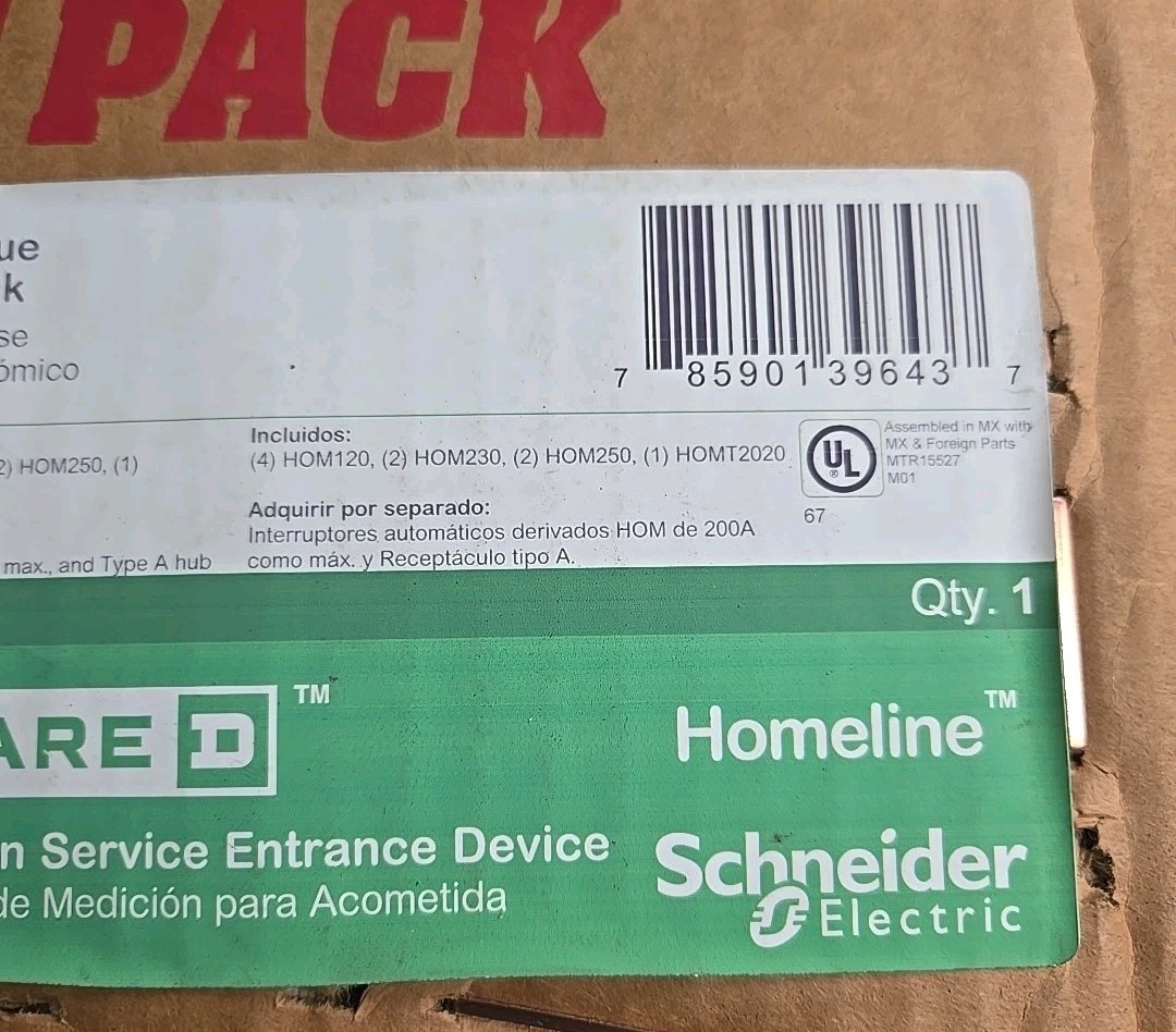 200 amp Square D SO2040VP Main Breaker Panel