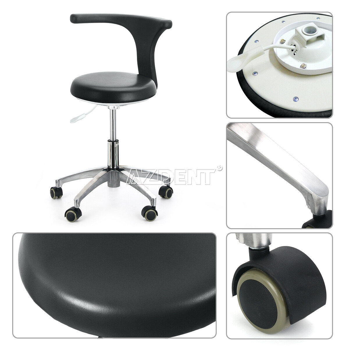 Taburete de Asistente Dental Taburete de Dentista Silla Ajustable de Cuero PU