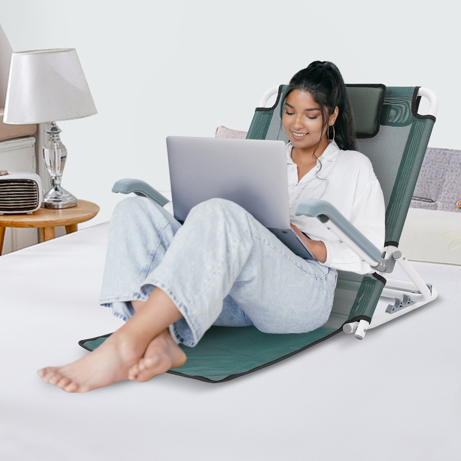 Foldable Bed Backrest Support Adjustable Sit-up Back Rest Bed Chair 198.42 lbs