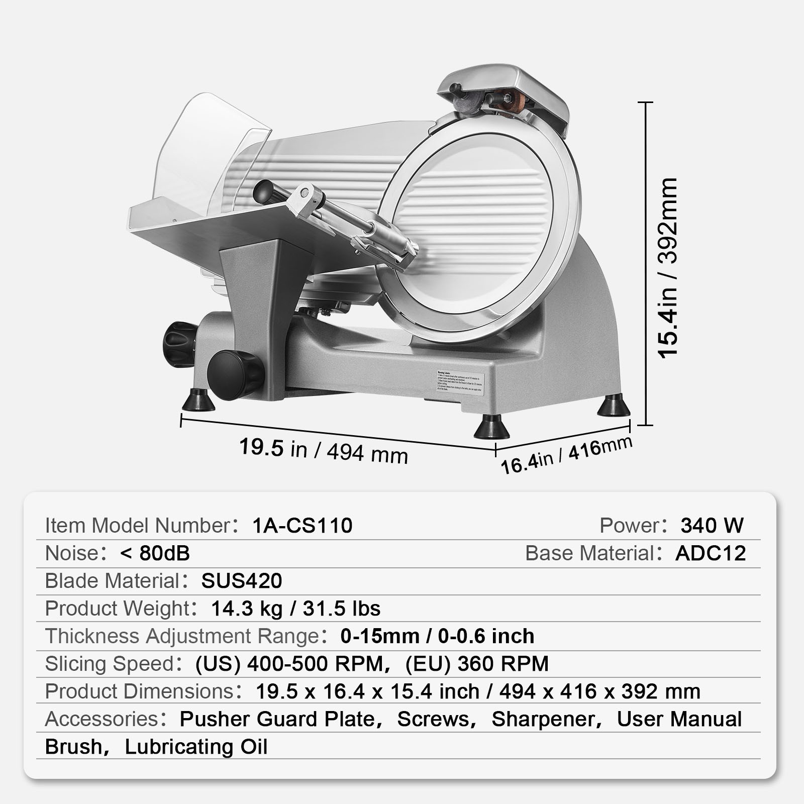 Uimoso Meat Slicer 340W Electric Deli Food Slicer with 10 inch SUS420 Blade