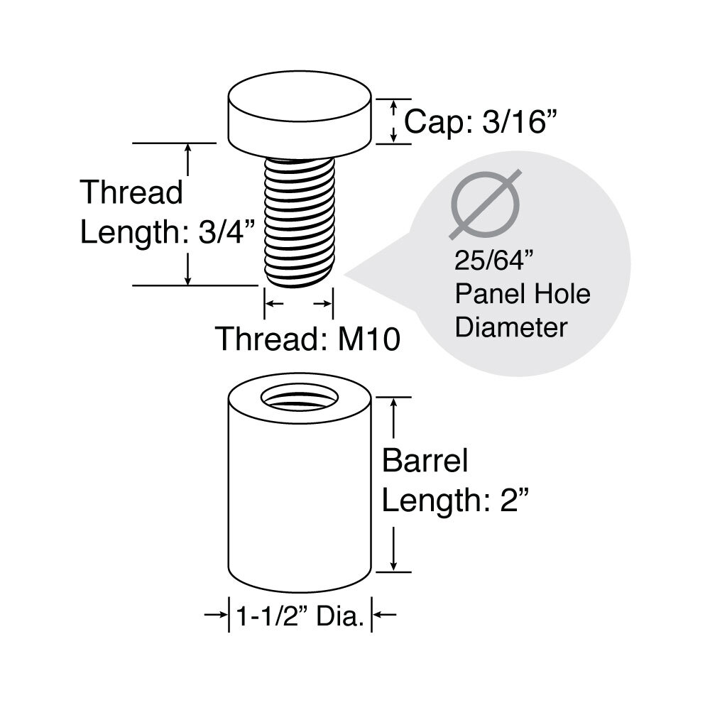 Stainless Steel Standoff 1-1/2 Inch Diameter x 2 Inch Barrel Length Brushed