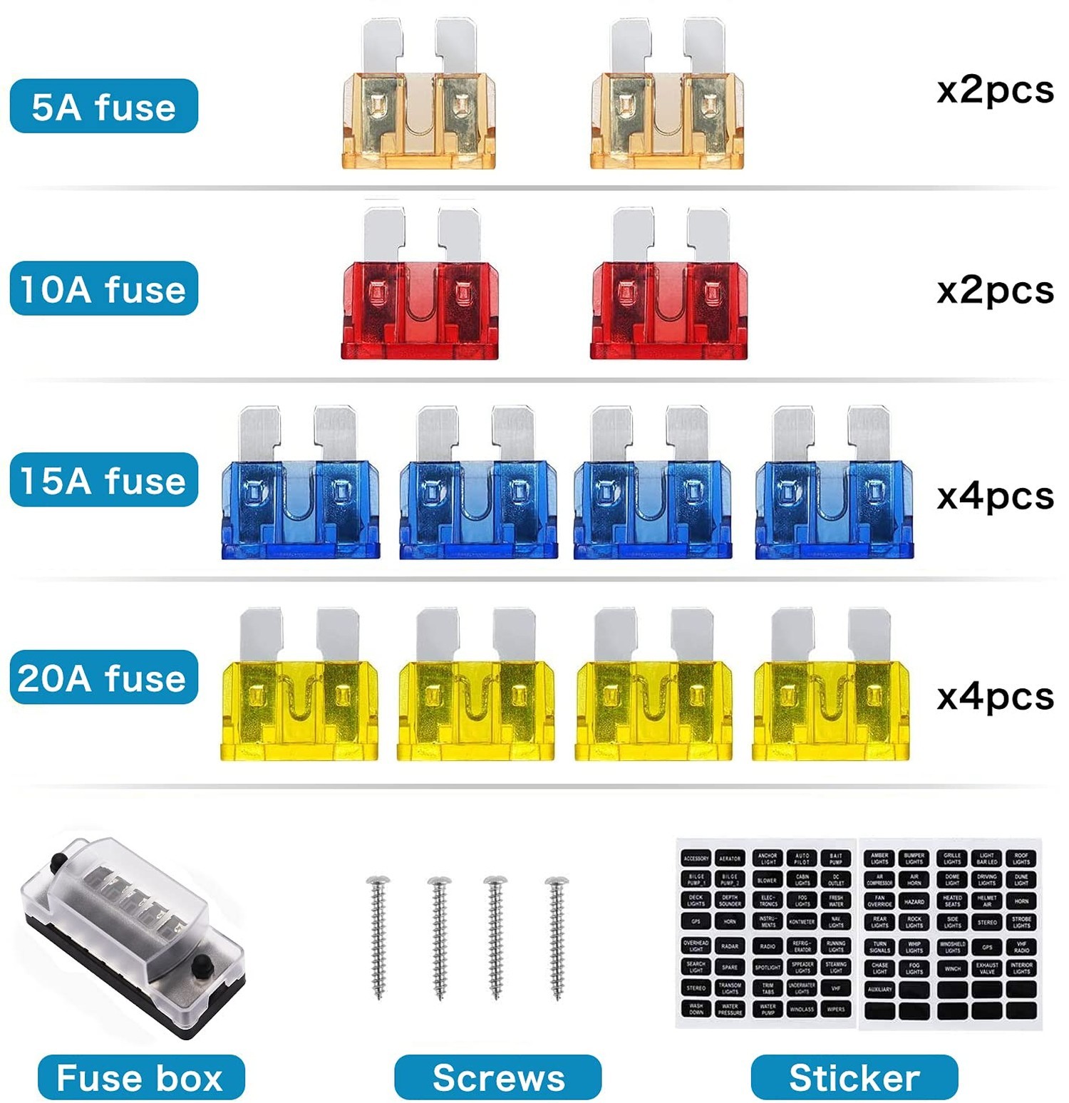 6 Way Fuse Block Blade Fuse Box with Negative Bus, 6 Circuit Fuse Holder Fuse…