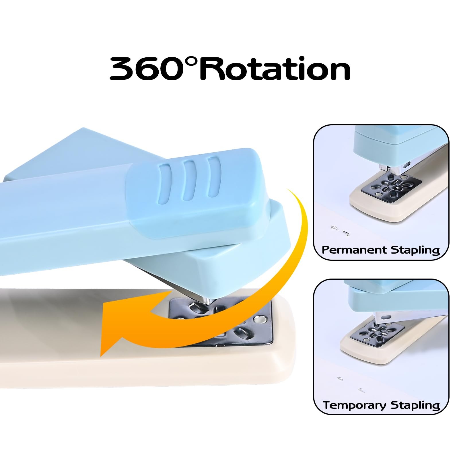 Cute Swing-Arm Swivel Stapler with 1000 Staples, 360 Degree Rotate Desk Stapl…