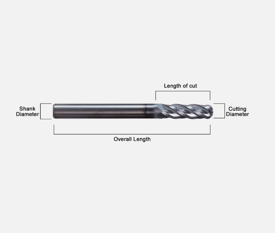 5 PCS 4 Flute 3/16″ x 2″ Overall Length Ball Nose Carbide End Mill AlTiN Coated