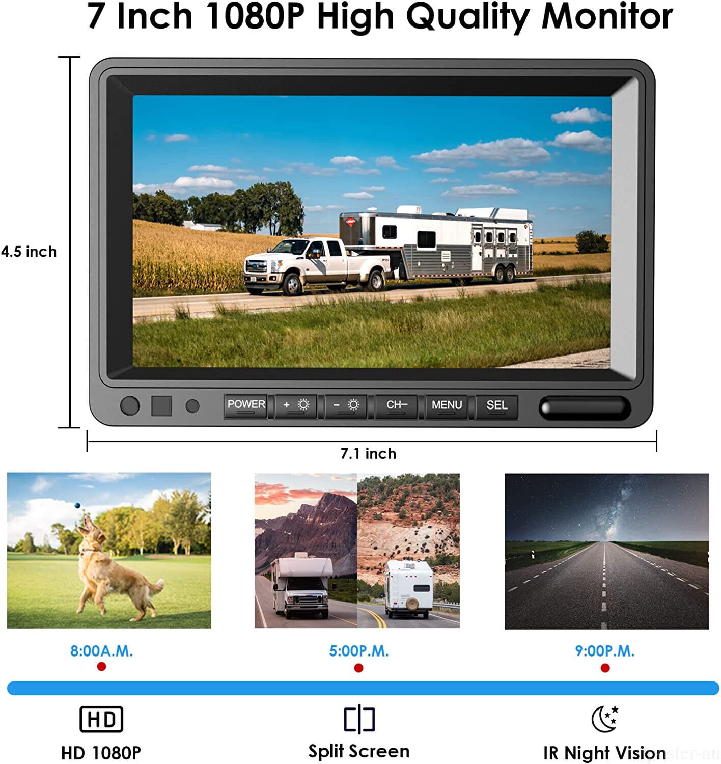 Digital Wireless 7″ Split Monitor + Magnetic Camera For Forklift Front View