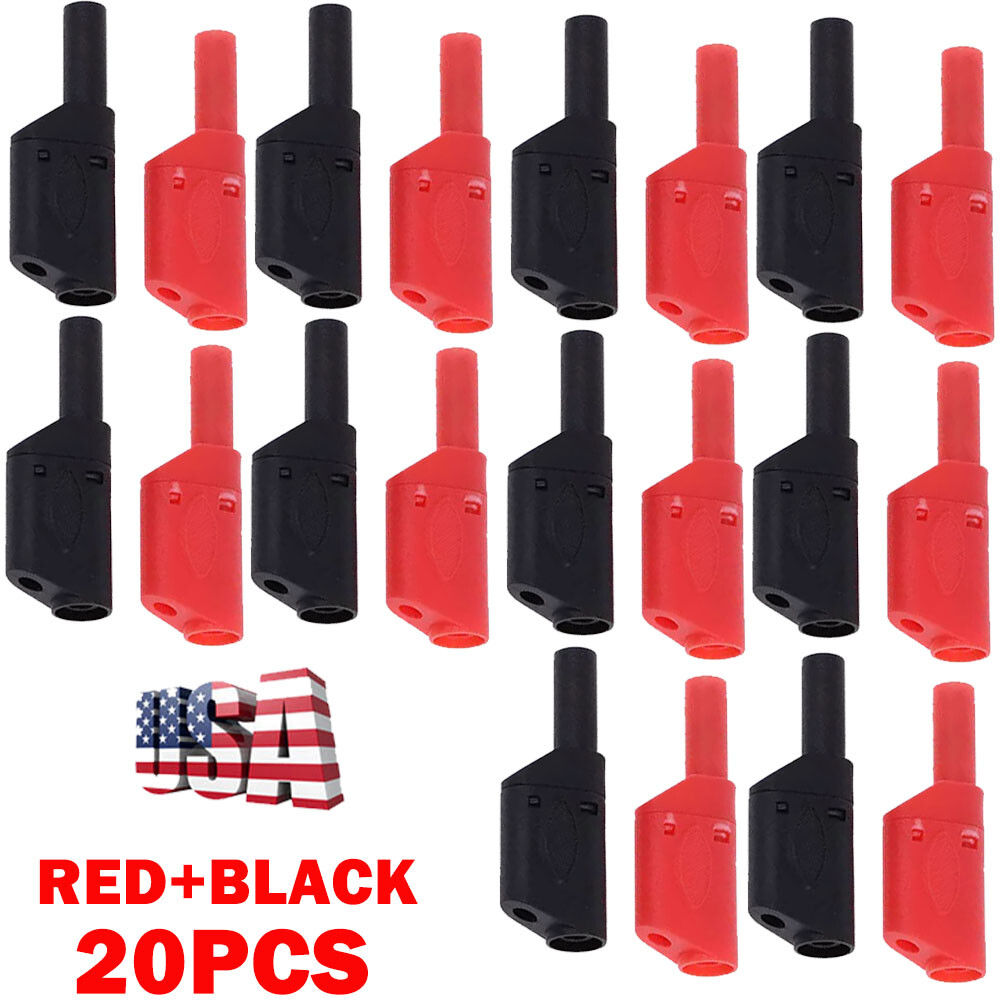 20x Shrouded Fully Insulated Safety 4mm Male Stackable Banana Plug Connector NEW
