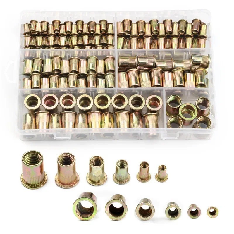 300/165/100PCS BoxRivet Nut Kit Mixed Zinc Steel Rivnut Insert Nutsert Threaded