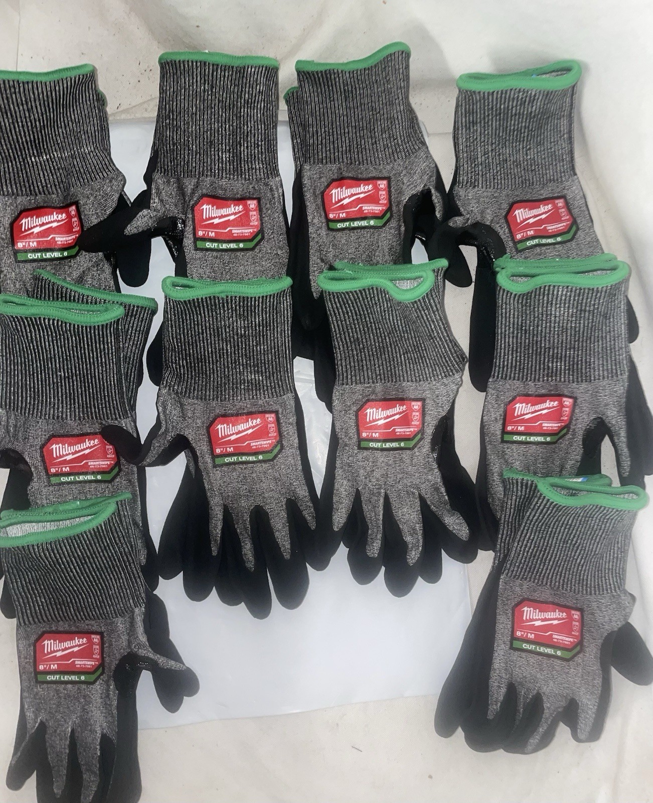 (10) Pair Milwaukee 48-73-7001 Size 8 (medium) Smartswipe Cut Level 6 Gloves
