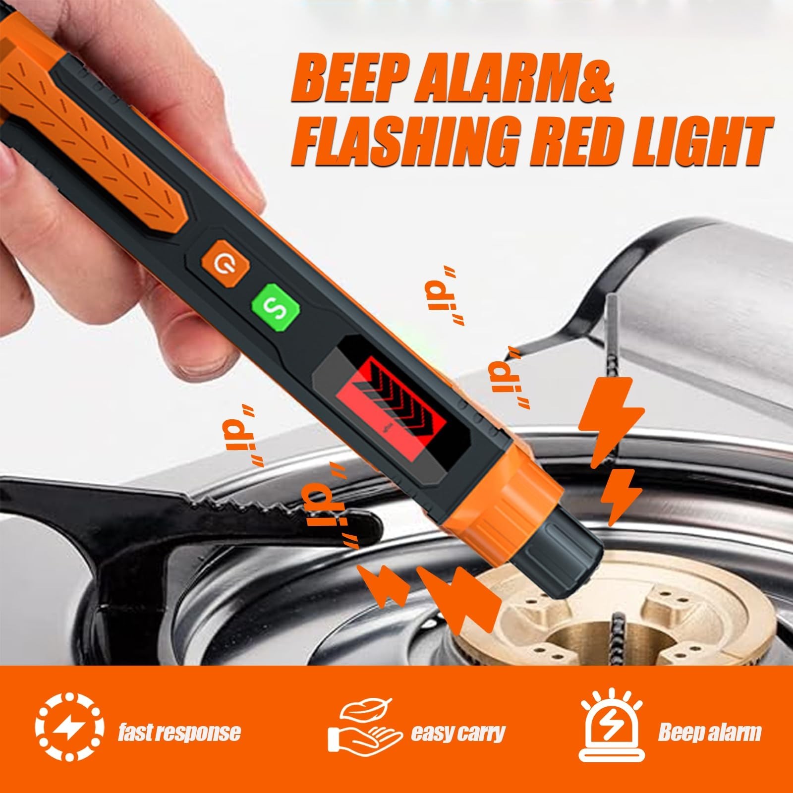Natural Gas Leak Detector with Audible & Visual Alarm With bag
