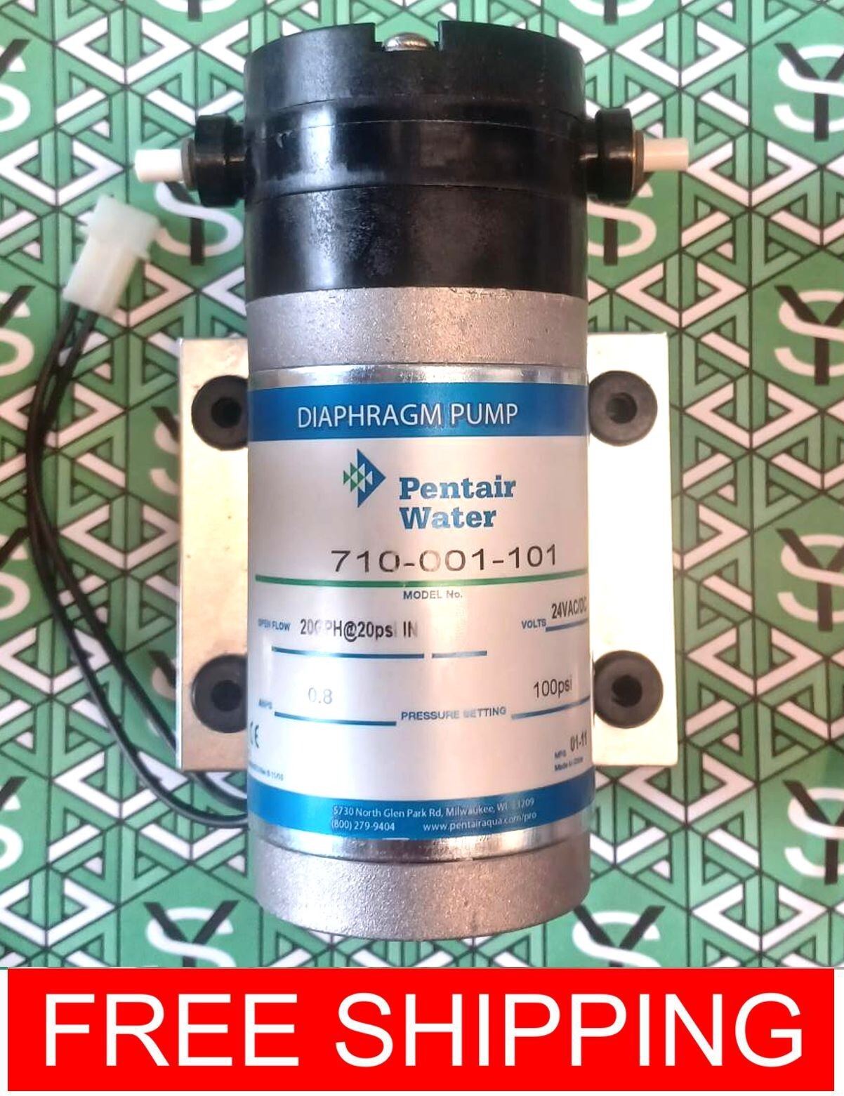 Pentair Water 24V Diaphragm Pump 100psi 710-001-101 20gph@20psi 1/4″ John Guest 