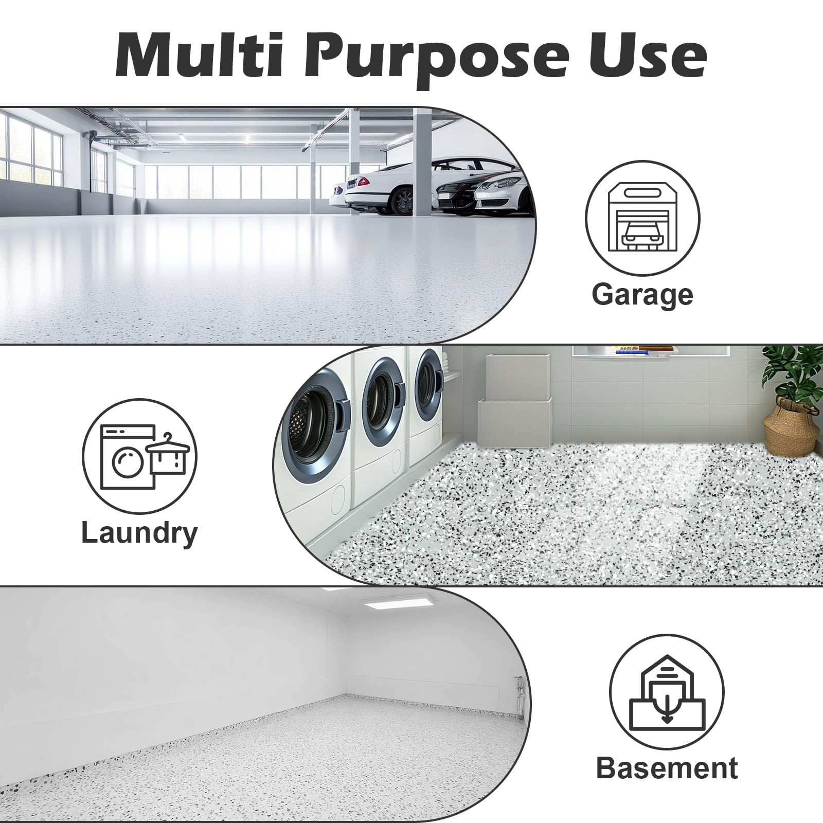 12.4lbs / 5.6 kg Epoxy Floor Flakes Black Gray 12.4 lbs, & White &