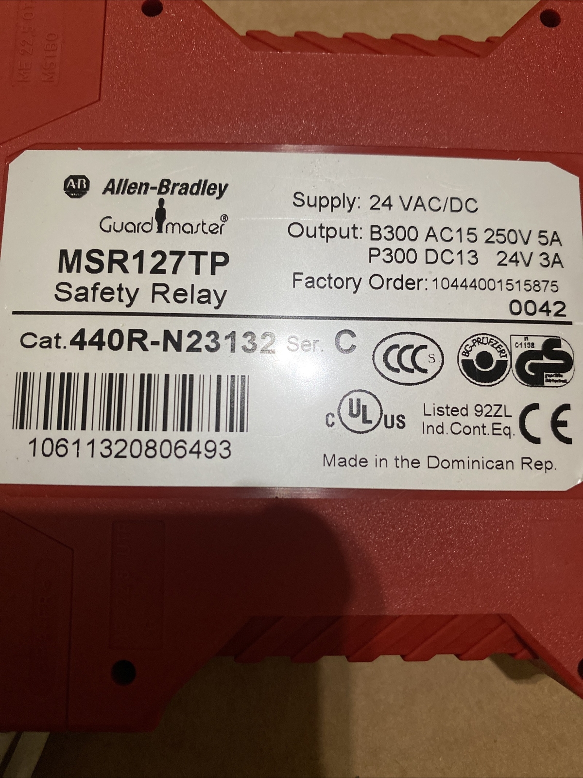 New Allen Bradley 440R-N23132 C MFG: 2022 Safety Relay GuardMaster MSR127TP Inp