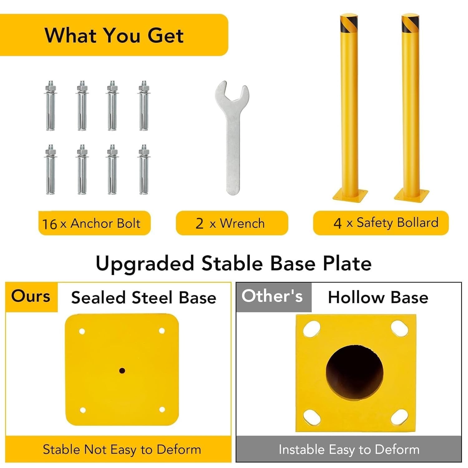 4Pack Steel Safety Bollard 48 Inch Height Bollard Post 4.5 Inch Diameter Yellow