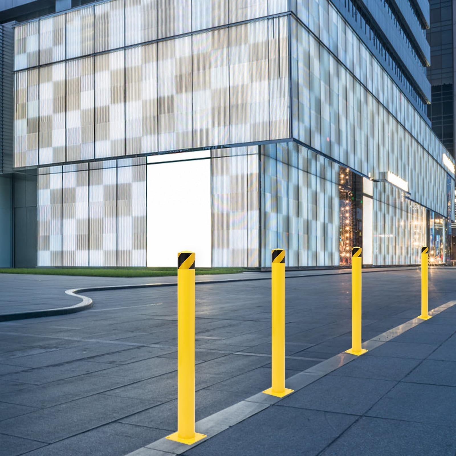 4Pack Steel Safety Bollard 48 Inch Height Bollard Post 4.5 Inch Diameter Yellow