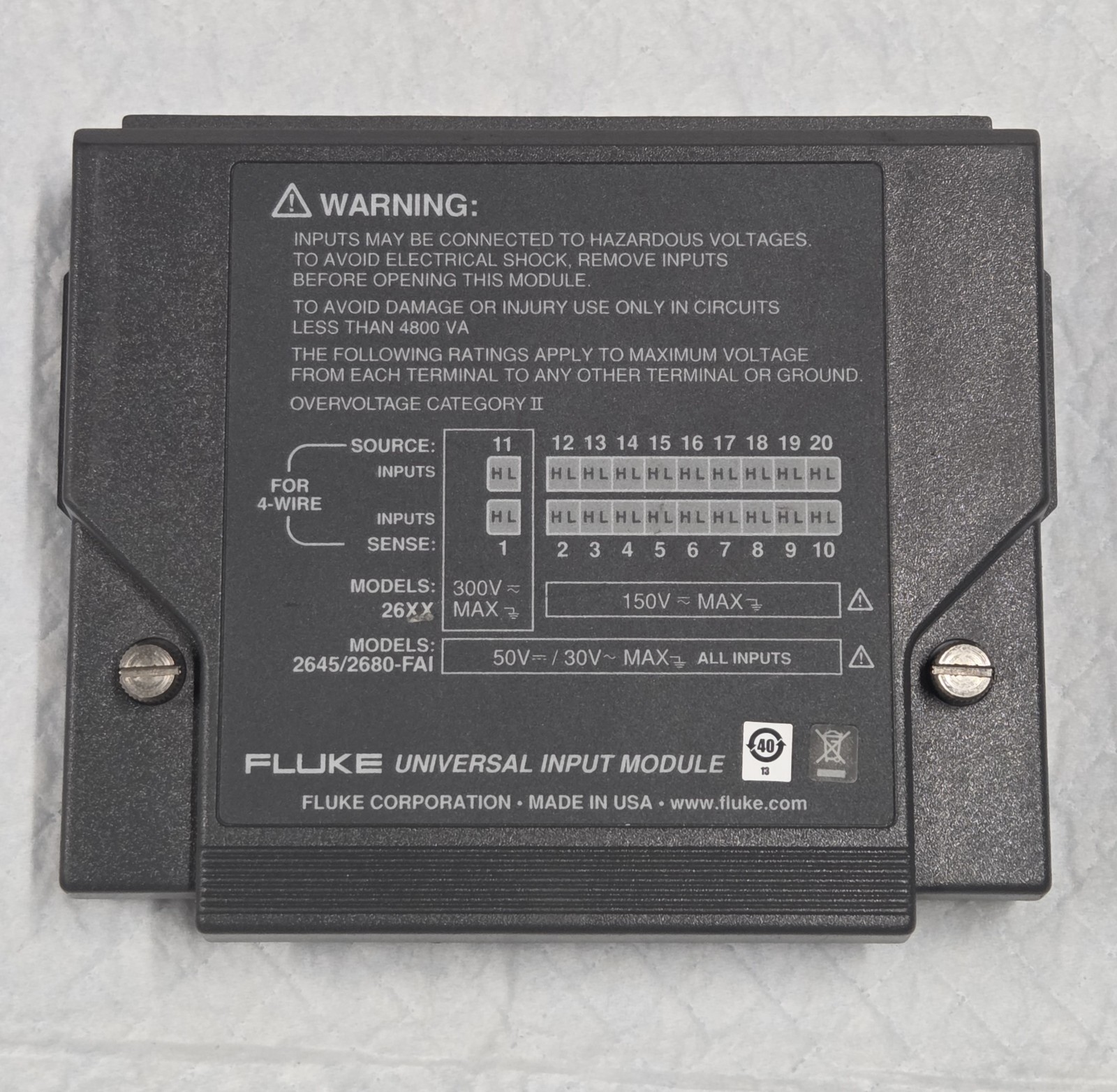 Fluke Universal Input Module 2645/2680-FAI, Fast Analog Input, 20 Channel