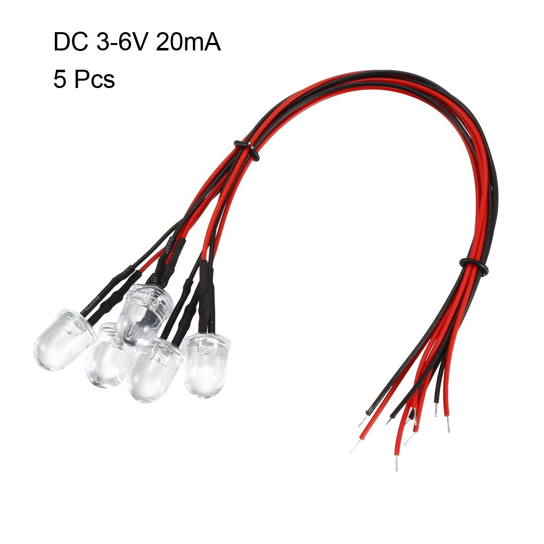 Prewired LED Light , DC 3-6V 20mA – 10mm White Pre-Wired Diodes Lamp 5pcs