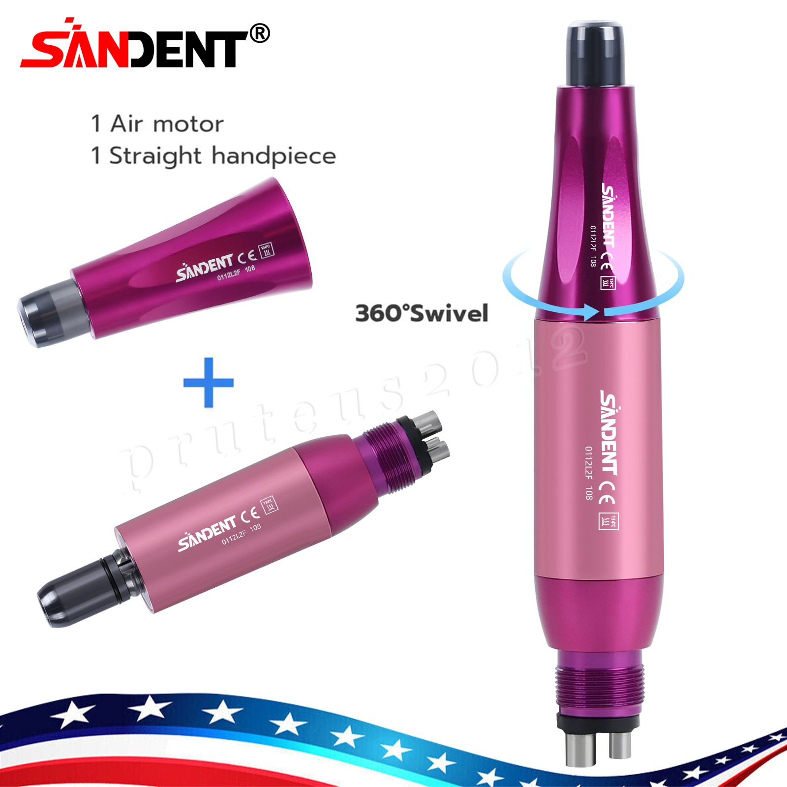 1-5* Dental Hygiene Prophy Handpiece Air Motor 4Holes 4:1 Nose Cone 360°Swivel